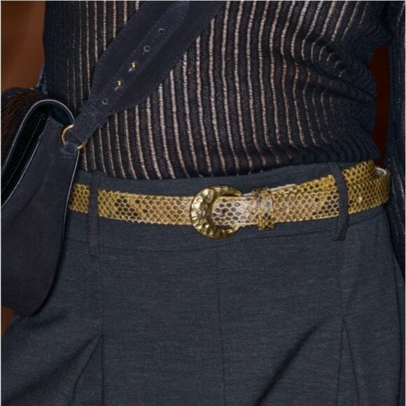 Claris Virot Baby Belt Khaki Python Leather Snap Belt Buckle Not Included - Picture 13 of 14
